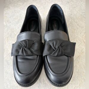 Quince Italian Leather Bow Penny Loafer Black Sz10